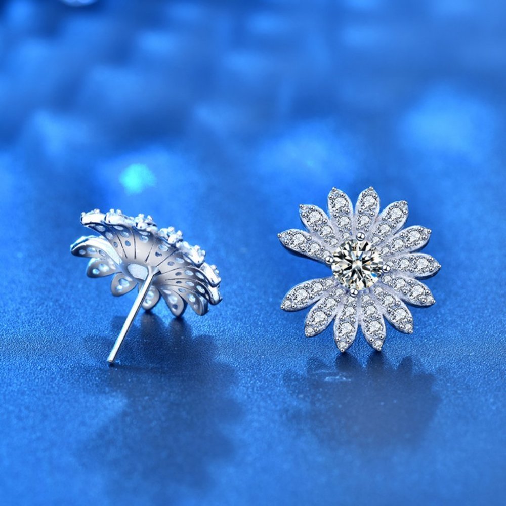 Certified 1ct. t.w. Moissanite Diamond Daisy Flower Stud Earrings NEW - Picture 6 of 10